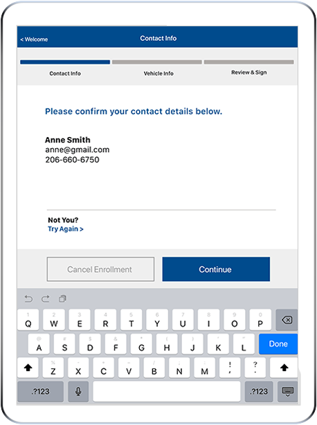 The user can verify contact details.