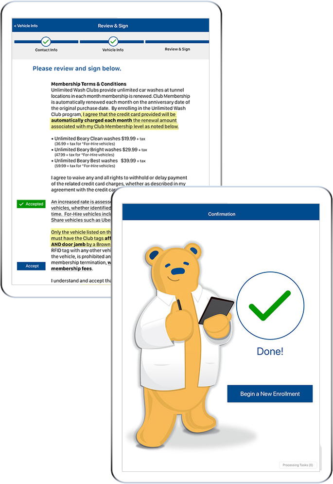 The completed enrollment is sent to the central system.