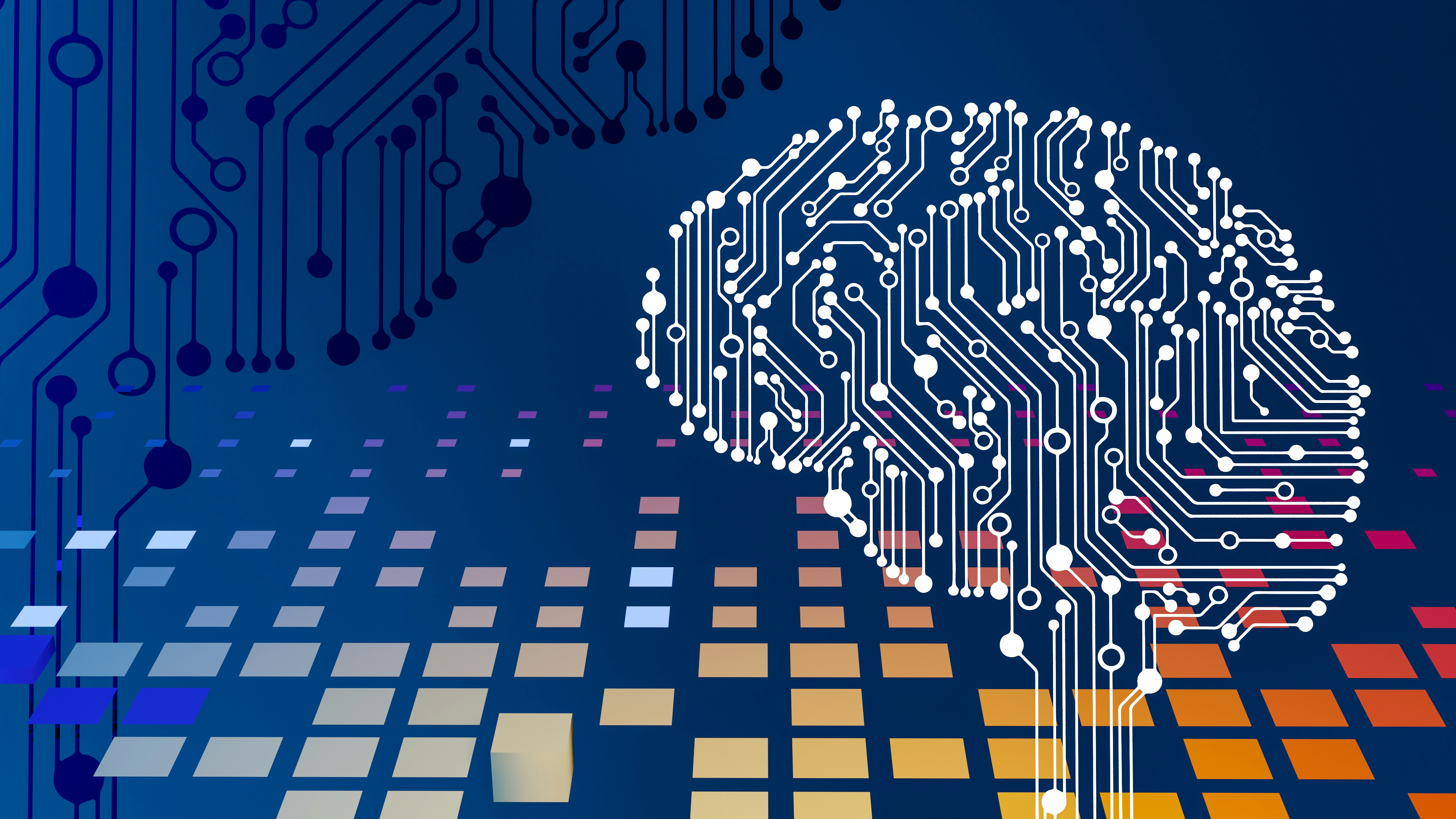 Decorative illustration of a brain and code strings