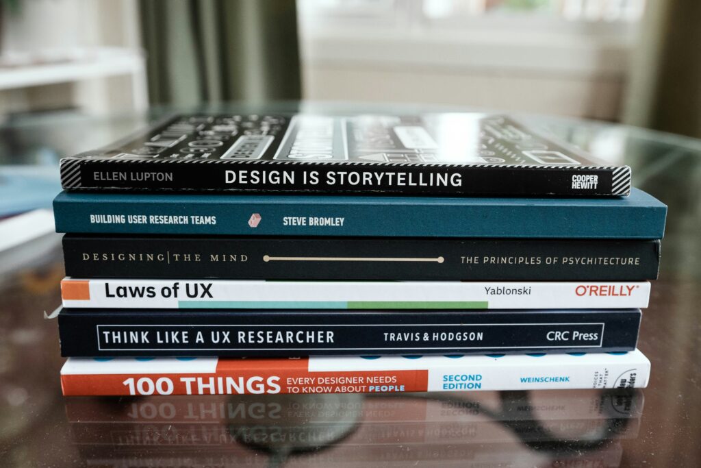 A stack of design-focused books.